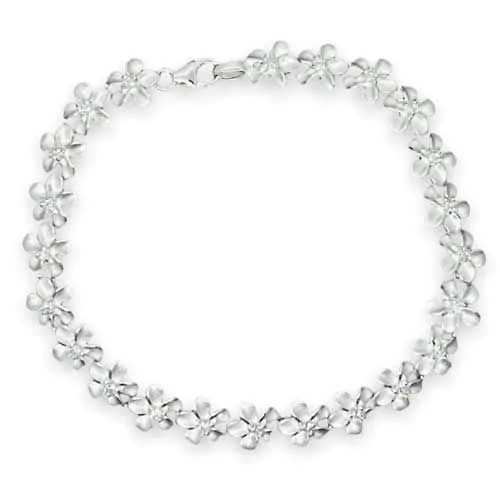 Sterling Silver 9MM Hawaiian Plumeria with Clear CZ Design